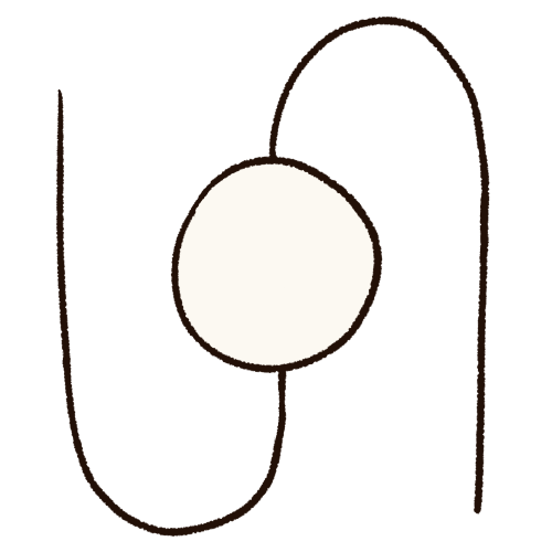 a drawing of a white circle, with a large black sideways S underneath it, with the middle of the S intersecting the centre of the circle. 